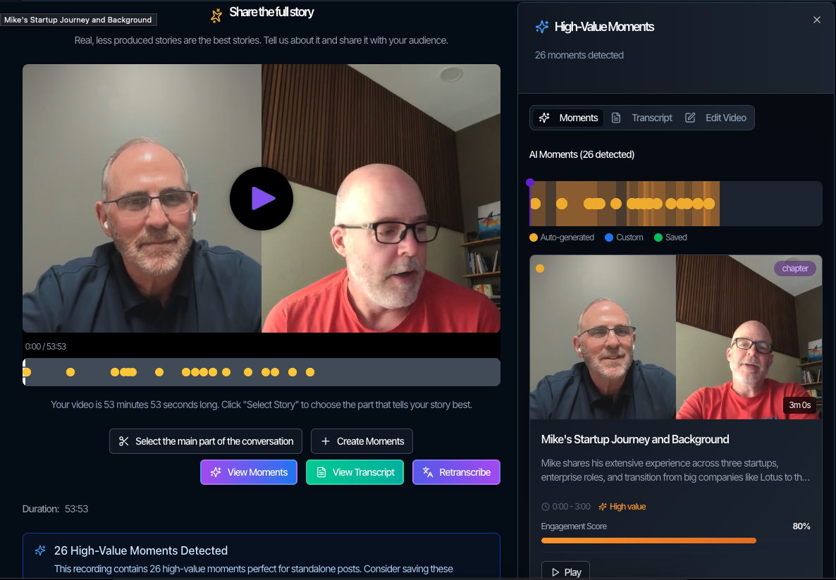 AI-detected moments timeline